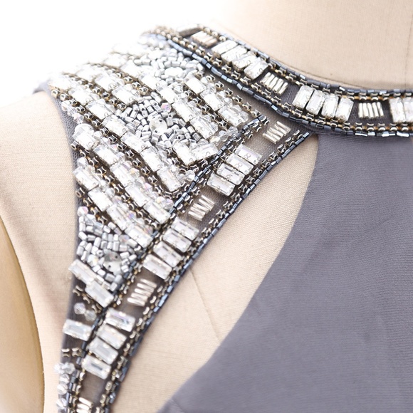 Crystal Jersey Gray Prom Pageant Gown Evening Gown - Picture 5 of 6